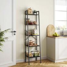 Hot Items,5-Tier Industrial Ladder Bookshelf, Narrow Ladder Shelf, Tall Standing Bookshelf, Skinny Open Ladder Shelf, For Living Room, Home Office, Kitchen, Bedroom, Metal Frame, Black - Black - View 5
