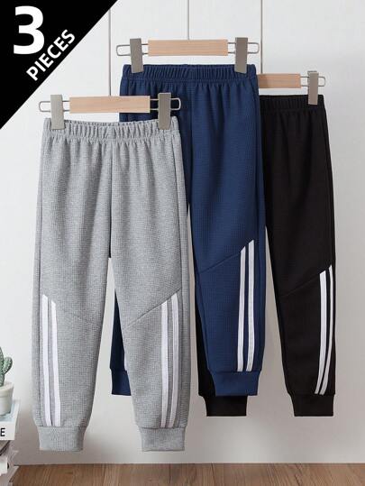 3pcs/Pack Boys Jogger Pants, Casual Long Trousers Suitable For Everyday Wear, Lightweight Spring/Summer, Ages 3-12 Years