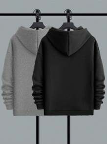 Kit 2 Cold Weather Blouse Men's Sweatshirt Hooded Tracksuit With Pocket Kangaroo Sweatshirt Warm Jacket - 銀色 - 查看 2