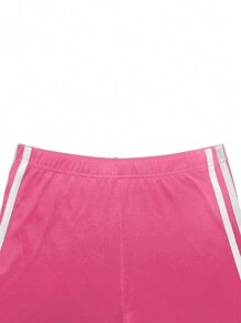 女士休闲运动套装慢跑套装长袖纯色T恤紧身裤运动上衣下装侧条纹装饰