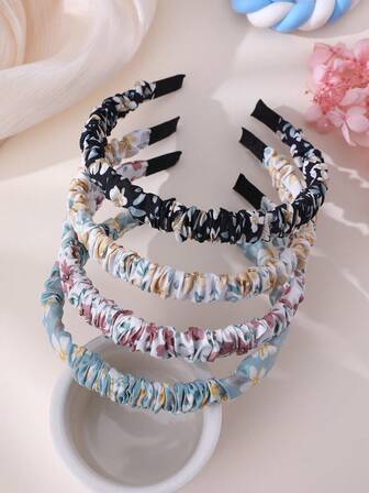4 Stücke/Set Mädchen Blumen Stoff gefaltetes Haarband Set, geeignet für tägliche Dekoration