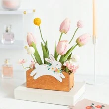 1pc Easter Bunny Decoration,Artificial Potted Tulip,Spring Summer Artificial Flowers,Color Planter Decor,Bunny Flower Box Design,Desk Ornament For Romantic Home Decoration,Room Decor Bedroom,Wedding Decor,Table Decoration,Centerpieces,Party Decorations,Mother's Day Gift,Bestfriend Gifts,Bridesmaid Gifts Birthday Graduation