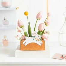 1pc Easter Bunny Decoration,Artificial Potted Tulip,Spring Summer Artificial Flowers,Color Planter Decor,Bunny Flower Box Design,Desk Ornament For Romantic Home Decoration,Room Decor Bedroom,Wedding Decor,Table Decoration,Centerpieces,Party Decorations,Mother's Day Gift,Bestfriend Gifts,Bridesmaid Gifts Birthday Graduation