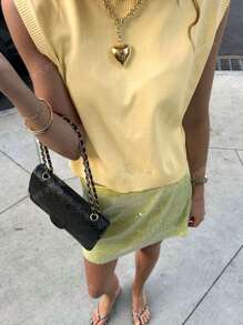 Women's Spring And Summer Vacation Round Neck Goose Yellow Sleeveless Casual Versatile Knitted Top,Work/Office 
