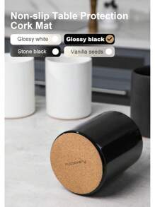 Utensil Holder, 6.4" Ceramic Kitchen Utensil Holder With Countertop-Protection Cork Bottom, Farmhouse Kitchen Decor For Counter (Black)