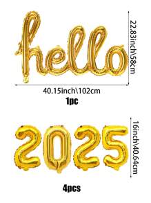 3 件/4 件金箔气球，印有“Hello”、16 英寸金色数字气球、“Hello 2025”字母气球、“Happy New Year 2025” - 适合成人生日派对装饰、周年纪念、新年装饰