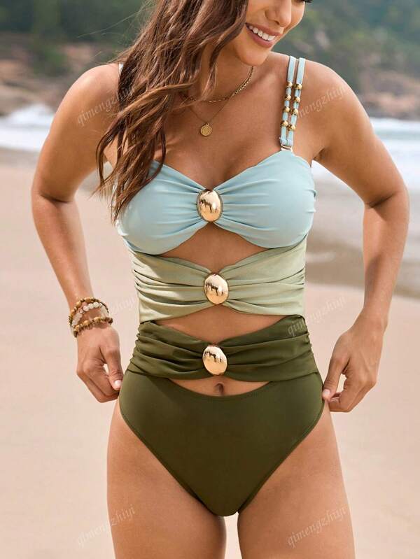1pc Women Beach One Piece Swimsuit, Summer