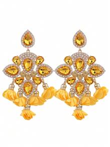 ACEHLN Orecchini a cerchio esagerati in lega di zinco con strass, fiori e nappe