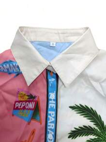 YI XUAN Plus Size Women's Two Pieces Set, Boho Beach Palm Tree Print, Casual Top And Pants