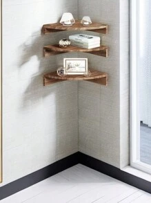 1 pieza Estante de pared de madera montado, estante flotante de esquina organizador de almacenamiento, decoración de habitación