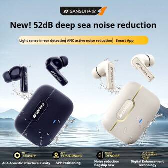 Auriculares Bluetooth SANSUI W28 de alta gama, nueva versión con seis micrófonos, reducción de ruido, control de aplicación, posicionamiento, cancelación activa de ruido (ANC), deportivos y de larga duración, de tipo in-ear