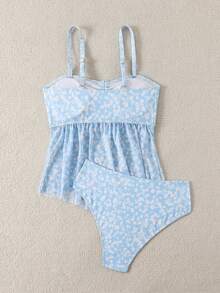 Set de 2 piezas de bikini estilo ditsy floral sexy, nueva europea y estadounidense, para verano y vacaciones en la playa