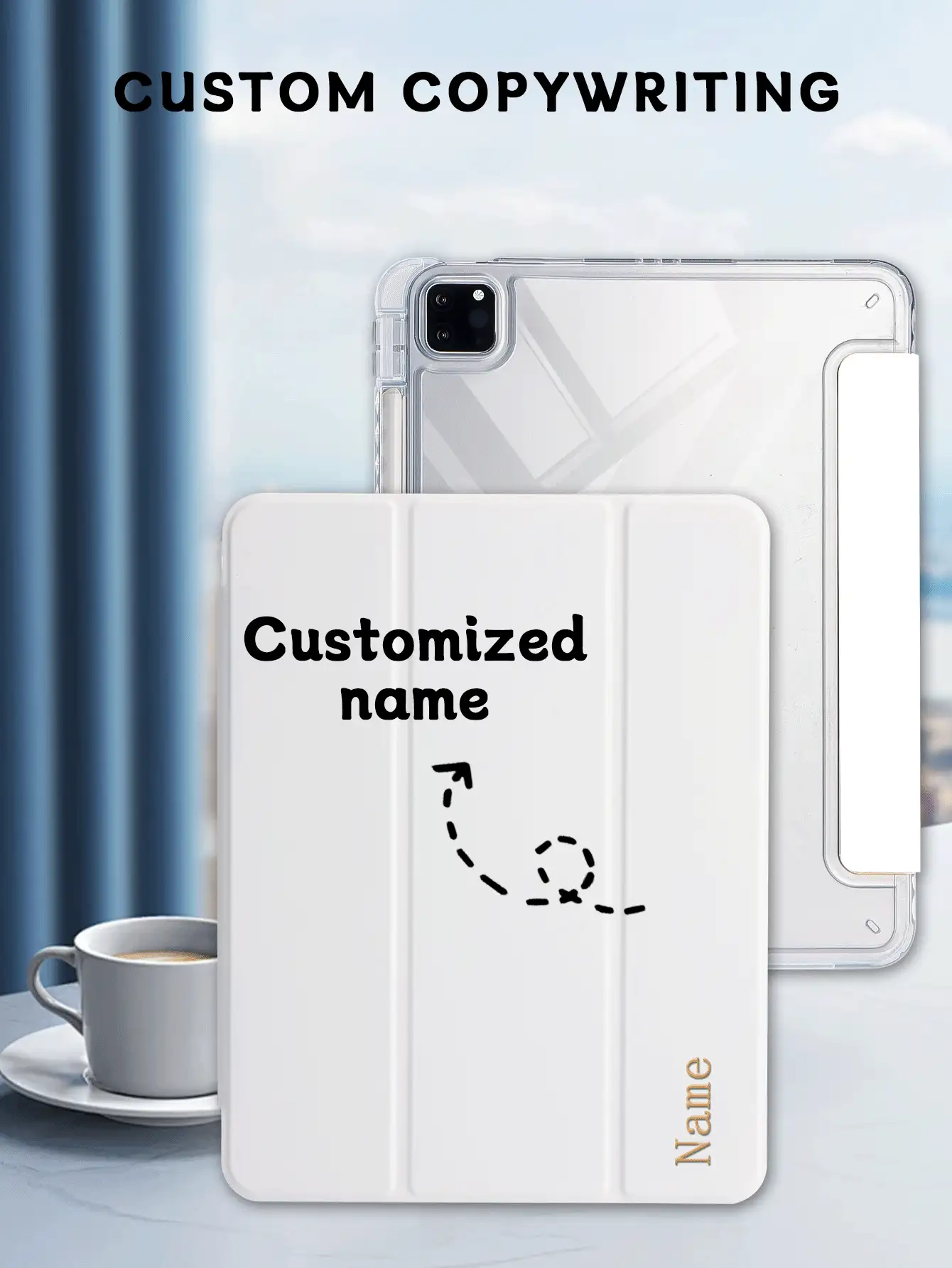 1 pieza Estuche plegable blanco de acrílico transparente con texto personalizable, soporte plegable con ranura para bolígrafo, carcasa trasera de acrílico de alta transparencia, función de suspensión/activación magnética, estuche protector minimalista y creativo compatible con iPad Mini6/Mini7/Air/Air2/9.7/10.2/10.5/Air4/Air5/10.9 pulgadas/Pro11in.(M2)-2024/Pro 11-In.(M4)-2024 (Quitar la película protectora antes de usar).