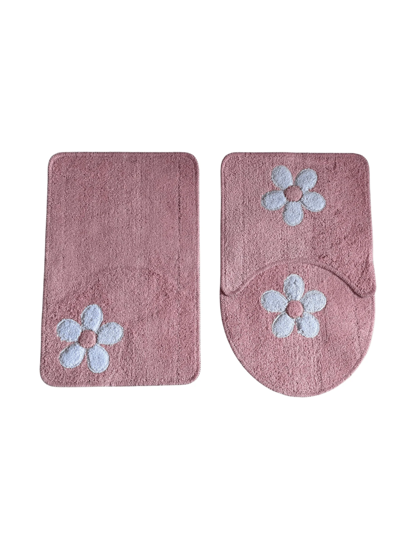Cotton Bath Mat Set Kit With 3 Pieces Low Pile Applique Various Colors - Baby Pink - View 1