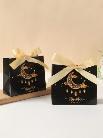 6 Stücke Ramadan Geschenktüten, schwarze goldene Mond Stil Mini Geschenkboxen, Eid Geschenkverpackung Zubehör Eid Mubarak Aufbewahrungsbox mit Schleife, Ramadan Kareem Dekoration Ramadan Dekorationen für Zuhause Ramadan Party Deko, Islam Muslimische Dekoration Raumdekoration Tischdekoration, Ramadan Party Bevorzugungen, Ramadan Dekorationen, Ramadan Geschenke, Geschenkverpackung Zubehör