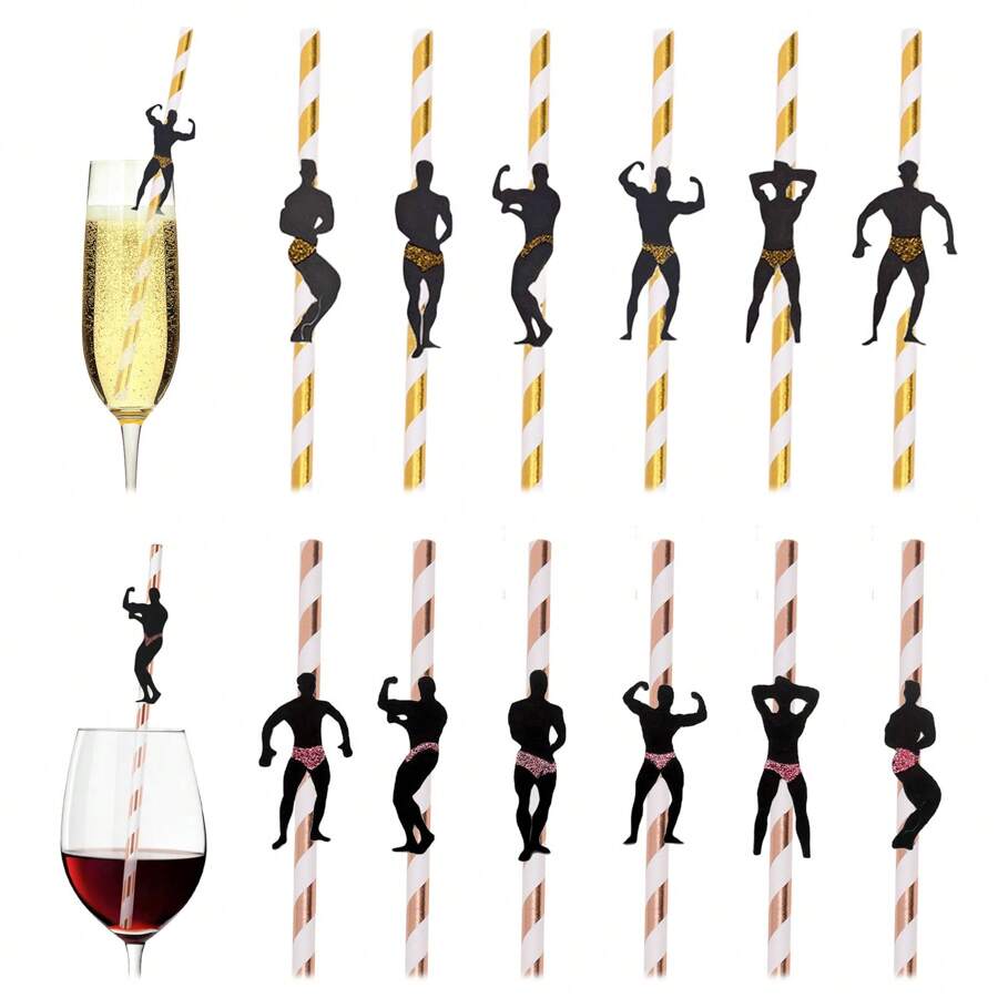 6Pcs Bachelorette Naughty Straws, Stripper Pole Dancer Straw,Bachelorette Party Nye Paper Straw For Hens Girls Night Adults,Dancing MEN Confetti Thick Straws Ladies Bridal Shower Decoration Back To School,School Supplies