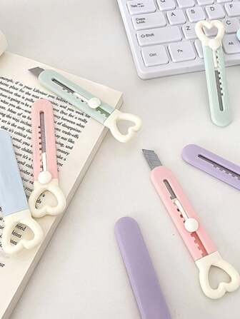 1st/2st/3st Söt minihjärta Utility Kniv Papperskärare Konstkniv Box Cutter Skolkontorsmaterial Skärverktyg Student Brevpapper Presentknivar