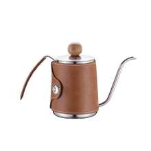 350ml Stainless Steel Manual Pour Over Coffee Pot With Leather Sleeve, Mini Gooseneck Kettle, Gift For Valentine's Day, Birthday