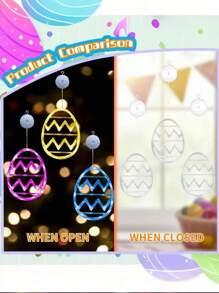 复活节装饰窗灯，复活节彩蛋粉色黄色蓝色吊灯带吸盘，电池供电，适合复活节快乐 LED 点亮彩蛋派对室内外装饰（破蛋） - 彩色 - 查看 5