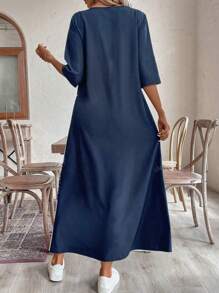 Robe décontractée rétro col V coupe trapèze, imprimé bicolore à rayures et pois, coupe ample, confortable pour la maison et la plage, printemps/été