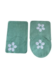 Cotton Bath Mat Set Kit With 3 Pieces Low Pile Applique Various Colors - 綠色 - 查看 1
