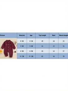 Baby Autumn Casual Corduroy Jumpsuit Long Sleeve Lapel Solid Color Button Up Romper - Burgundy - View 7