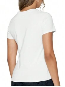 Banana $6.24 Women's Single Side Printed Short Sleeve T-Shirt Round Neck Summer Fashion Solid Basic T-Shirt Tops Casual Summer Shirts
