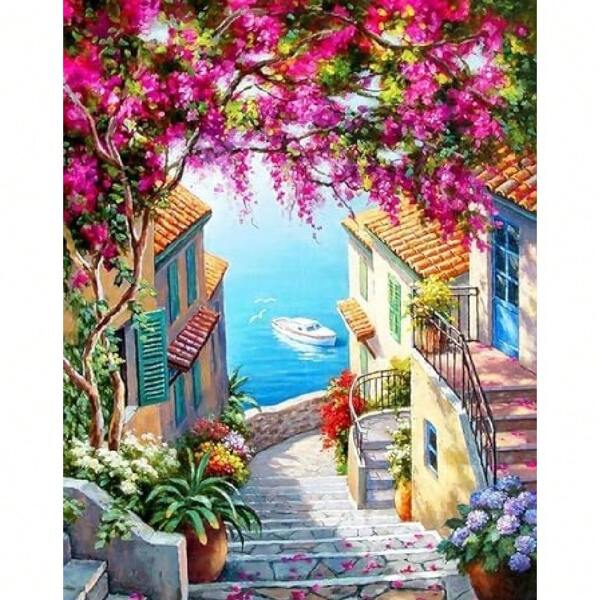 1 طقم الرسم بالأرقام للكبار ، طقم لوحة النقش بالأرقام على قماش لمنظر البحر، بدون إطار، طقم دهان زيتي للرسم DIY، ديكور جدران المنزل ١٦*٢٠ بوصة /٤٠*٥٠ سم