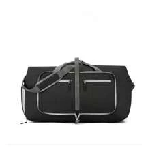 可折叠旅行行李袋，大容量健身运动包，尼龙行李袋，户外使用 - 黑色 - 查看 2