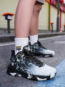 2025 Wiosna Nowe Ultra Lekkie Grube Dno Duże Rozmiary Buty Koszykarskie Duże Damskie Buty Outdoorowe Sportowe Buty Antypoślizgowe I Odporne Na Zużycie Buty Do Biegania Miękkie I Wygodne Buty Do Wędrówek Amortyzujące Odbicie Buty Casual Wzór Losowy Asymetryczny Wzór - Czarne - Zobacz 8