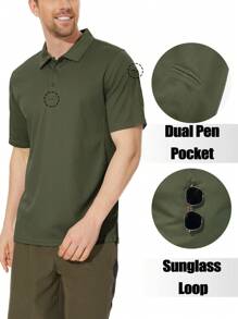 Men's Summer Quick Dry Golf Polo Shirt Short Sleeve Outdoor Sports Hiking Fishing T-Shirt Breathable Lightweight Tops With Sunglass Loop And Pen Pockets - Army Green - View 4