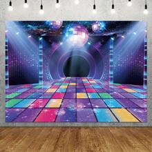 复古迪斯科派对背景布，霓虹夜舞主题，70 年代 80 年代 90 年代迪斯科时代摄影背景，让我们疯狂闪耀，生日、婚礼、现场活动与闪亮的照相亭 - 彩色 - 查看 3