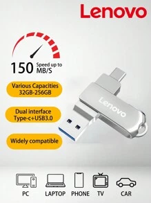 Lenovo ThinkPlus SS360 Pen Drive USB 32GB/64GB/128GB/256GB Unidade Flash USB3.2 de Alta Velocidade de Transferência Disco U Pequeno Tamanho Plug and Play para Arquivos, Vídeos, Imagens