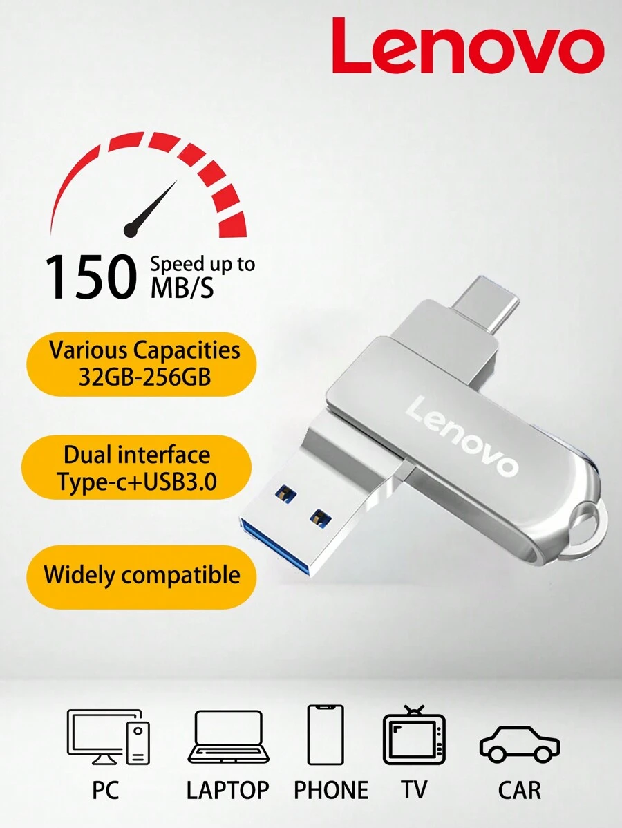 Lenovo ThinkPlus SS360 Pen Drive USB 32GB/64GB/128GB/256GB Unidade Flash USB3.2 de Alta Velocidade de Transferência Disco U Pequeno Tamanho Plug and Play para Arquivos, Vídeos, Imagens