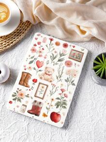 1pc Floral Bear Retro Pattern Protective Case, Compatible With IPad 10.2 Inch, IPad Pro 11 2021/2020/10th Gen, IPad Mini 4/5/6, Galaxy Tab A8 10.5 Inch 2022, Matepad 10.4/Tab, With Pencil Slot, Support Auto Sleep/Wake