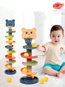 1pc Baby Toy Puzzle Early Education Shooting Track Rotation Joyful Rolling Ball Sliding Ball Tower Stacking High/Some Accessories, Colors, Written Words, Patterns, Shapes Are RandomPay Attention To Those Under 3 Years Old