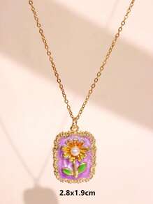 1 pieza Collar colgante de metal esmaltado con pintura de flores coloridas, joyas elegantes y románticas de moda para fiestas para mujeres