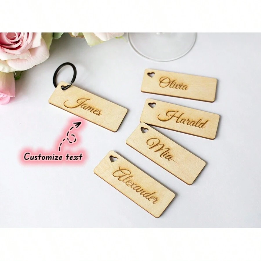 1 pieza Llavero de certificado de boda de madera - Placa de identificación de madera personalizable impresa, Accesorio de alambre de acero negro de 7 pulgadas, Portátil para bodas, San Valentín, festivales, fiestas, regalos de cumpleaños y graduación