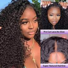 Realove Deep Curly Human Hair Wig 6X5 Glueless Wigs Human Hair Pre Plucked Pre Cut Bleach Knots Kinky Curly Wear And Go Glueless Wig Deep Curly HD Lace Wig 200% Density Glueless Curly Wig 34 Inch