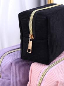1/2pcs Corduroy Solid Colour Cosmetic Bag,Large Capacity Pencil Case Corduroy Cosmetic Bag,Portable Travel Toiletry Bag,Back-To-School Gifts, Stationery And School Supplies, Travel Reusable Storage Bags,Aesthetic Makeup Storage Bag