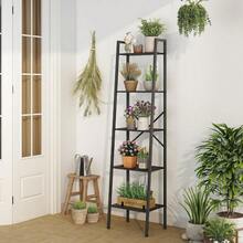 Hot Items,5-Tier Industrial Ladder Bookshelf, Narrow Ladder Shelf, Tall Standing Bookshelf, Skinny Open Ladder Shelf, For Living Room, Home Office, Kitchen, Bedroom, Metal Frame, Black - Black - View 4