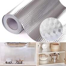 COSANSYS NEW 10M Waterproof OilProof Aluminum Foil Sticker Self Adhesive Kitchen Wallpaper Kitchen Waterproof Oil Proof Aluminum Foil Sticker, Silver Chequer Peel And Stick Wallpaper Removable And Self Adhesive Paper For Kitchen Countertops Desk Cabinet