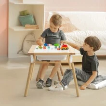 Children's Sensory Table With Stool, Kids Activity Table With 2 Storage Bins & 2 Pen Holders & Paper Roll, Multifunction Toddler Table For Play Study Dining Reading Arts Crafts, Wood