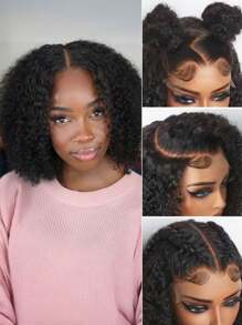 Wear & Go 6x4 Transparent Lace Glueless Kinky Curly Bob Wig 180% Density 8-14 Inch Lace Closure Wigs Natural Black Pre-Plucked & Pre-Cut Daily Use Stylish Beginner Friendly