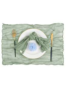 6pcs Balinese Gauze Wrinkle Placemats, Boho Countryside Style Dining Table Cloth For Wedding, Party, Banquet