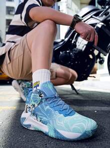 Giày bóng rổ nữ cỡ lớn, đế dày, nhẹ, mới ra mắt mùa xuân 2025, giày thể thao ngoài trời, giày chạy bộ bền bỉ, giày leo núi mềm mại và thoải mái, giảm sốc và đàn hồi tốt, giày thường ngày với họa tiết bất đối xứng ngẫu nhiên. - ánh trăng - Xem 10