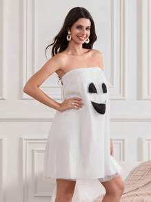 Women's Halloween Cosplay Ghost Costume, Ghost Halloween Party Cosplay Strapless Babydoll Dress Costume - White - View 4