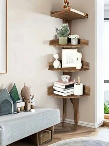 1 pieza Estante de pared de madera montado, estante flotante de esquina organizador de almacenamiento, decoración de habitación