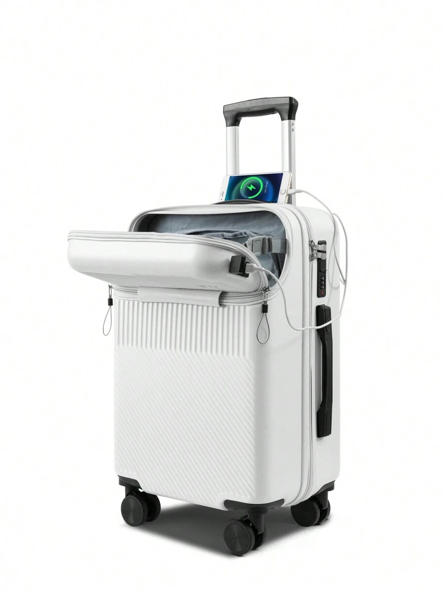 Nuova valigia di grandi dimensioni a tinta unita o a righe con apertura frontale, multifunzionale, dotata di trolley con serratura a combinazione, adatta a uomo e donna