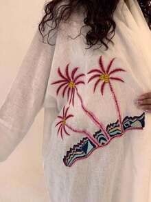 1 Piece Solid Color Simple One Size Coconut Embroidery Fashion Women Middle Eastern Clothing Long Skirt Elegant Dress Robe Ramadan Abaya Suitable For Festivals And Daily Life,Modest